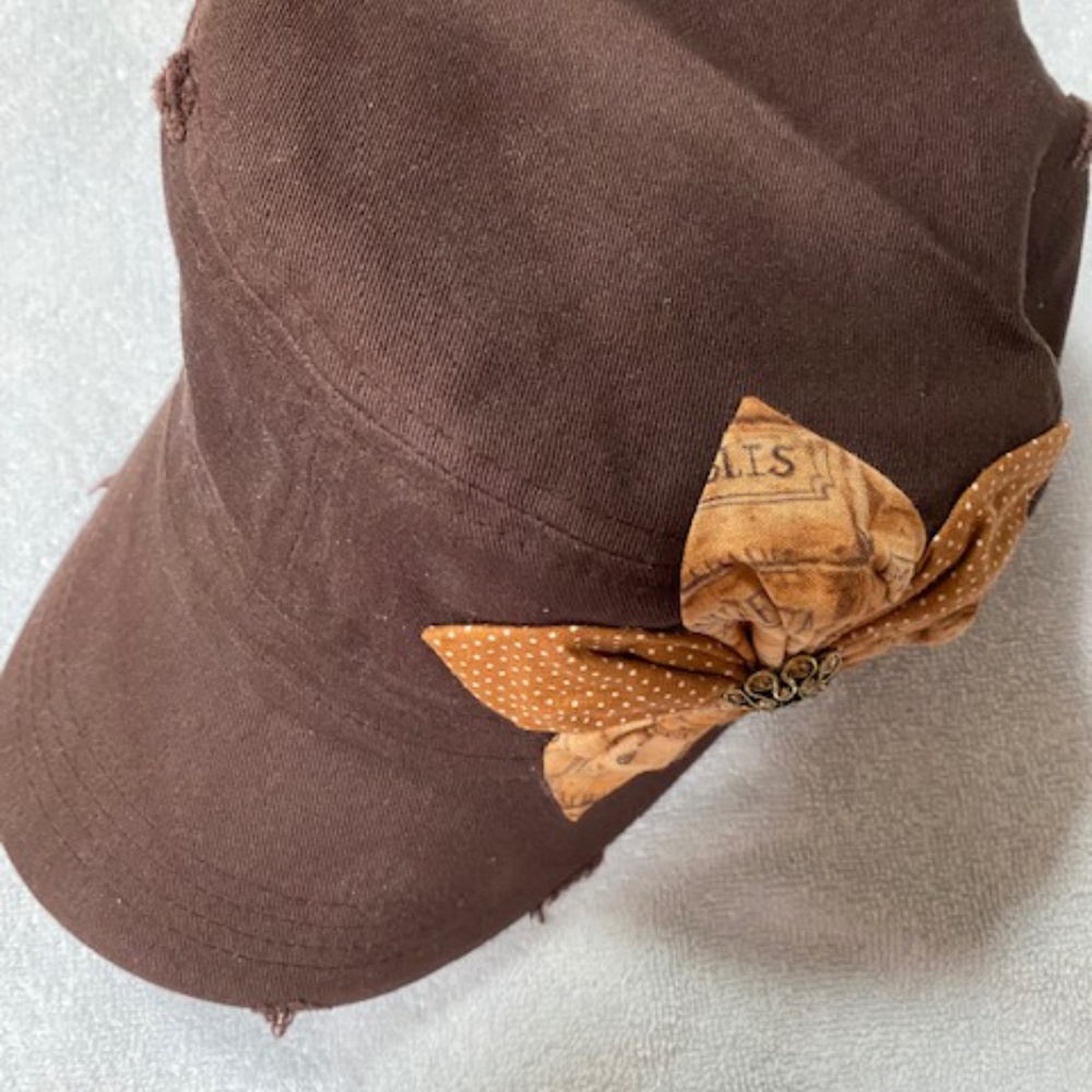 Women's Distressed Brown Military Hat with Glitz